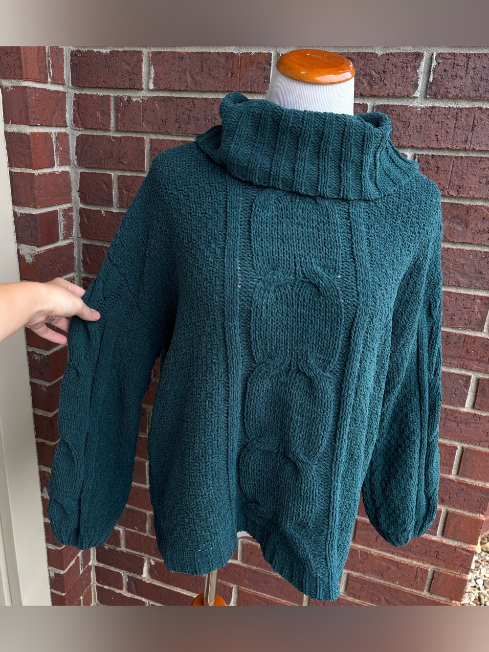 Seven7 Deep Teal Cable-Knit Cowl Sweater